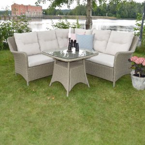 Denver hörngrupp i konstrotting 4 sittplatser - Natur + Möbelpolish - Loungegrupper