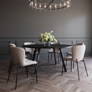 Freddy runt matbord i svart ekfanér / svart metall Ø155 cm - Ovala & Runda bord