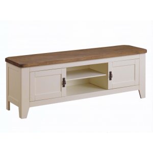 Kalix mediabänk - Vit/grå/heveaträ - TV-bänkar & mediabänkar -TV-bänkar & mediabänkar - Hyllor & Förvaring