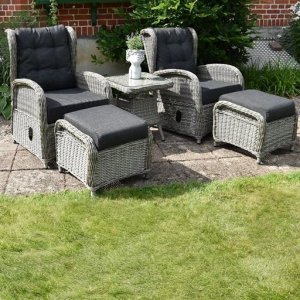 Orleans utemöbelset ställbara fåtöljer med fotpallar - Grå Konstrotting + Möbelvård för plastrotting - Loungegrupper